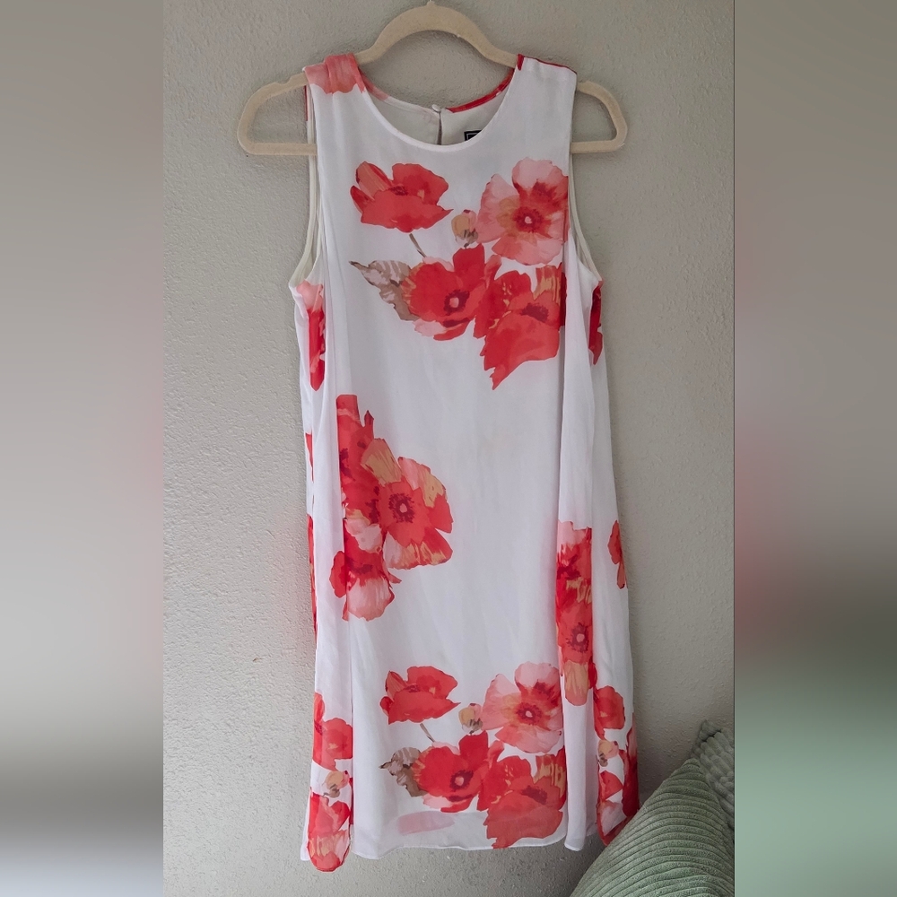 J Howard White Dress with Pink Floral Design